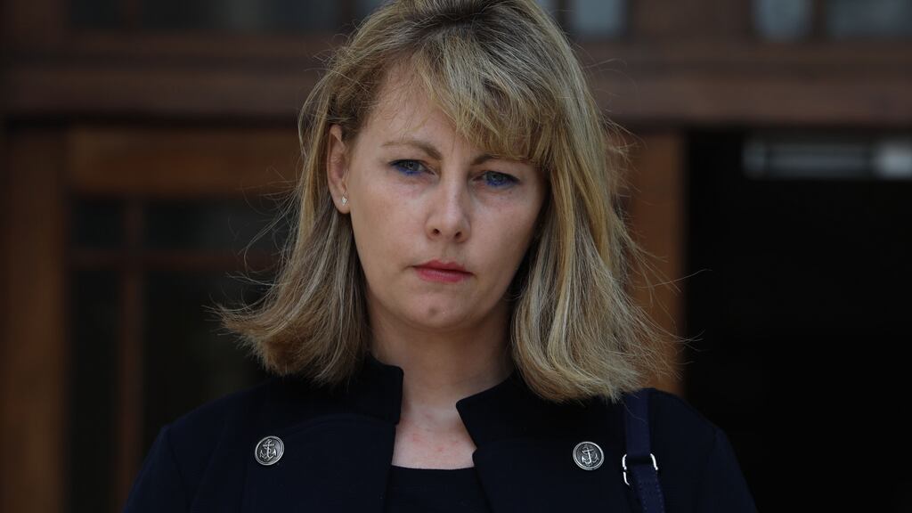 Emma Mhic Mhathúna  leaving the Four courts  after her High Court action was adjourned. Photograph:  Collins Courts