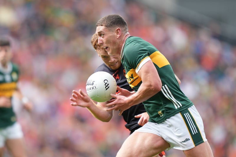 Kerry's Joe O'Connor takes the ball forward against Armagh last Sunday. Photograph: James Lawlor/Inpho