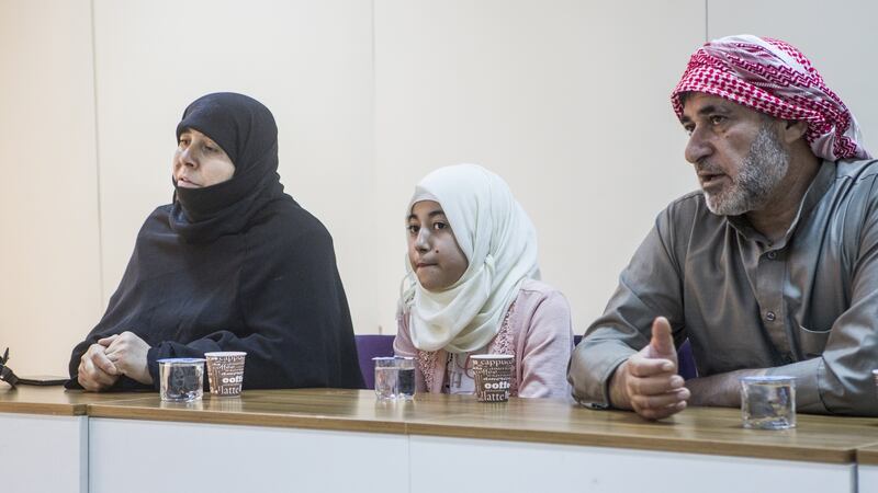 Fayrouz, her daughter Iman and her husband Khalil who walked for five days from Aleppo to cross the Turkish border. Photograph: European Commission/Eren Aytu