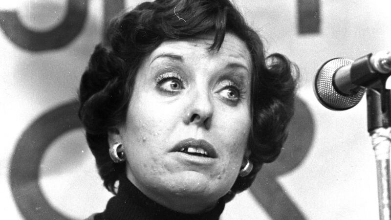 Betty Williams speaking in Athlone, Co Westmeath in February 1977.  Photograph: Peter Thursfield