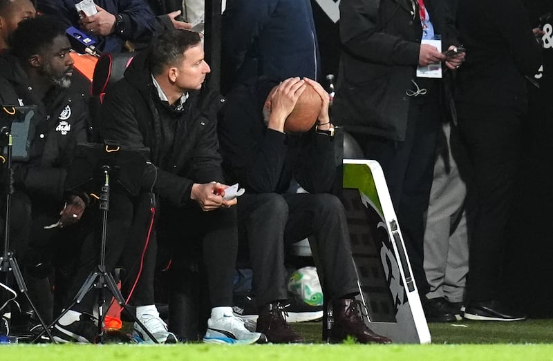 Manchester City manager Pep Guardiola reacts during the Premier League match at the Vitality Stadium, Bournemouth. Picture date: Tuesday May 19, 2026. PA Photo. Photo credit should read: John Walton/PA Wire.
RESTRICTIONS: EDITORIAL USE ONLY No use with unauthorised audio, video, data, fixture lists, club/league logos or "live" services. Online in-match use limited to 120 images, no video emulation. No use in betting, games or single club/league/player publications.