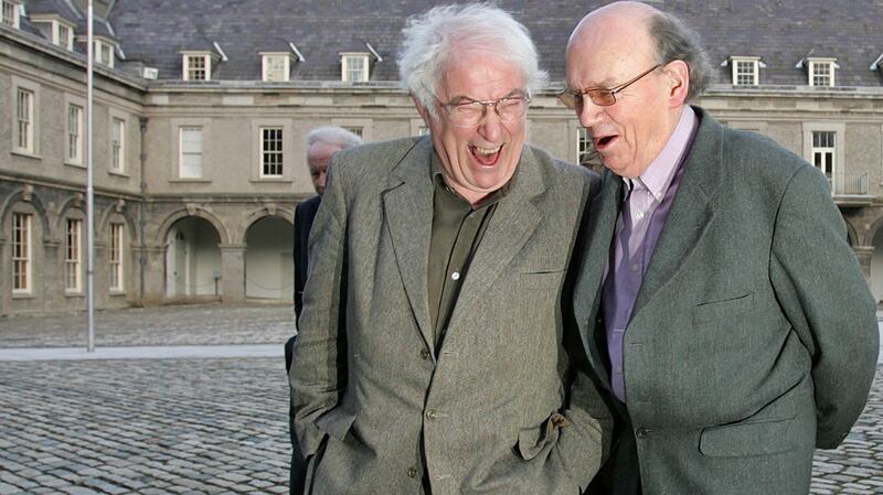 Anthony Cronin joking with Seamus Heaney. Photograph: Brenda Fitzsimons