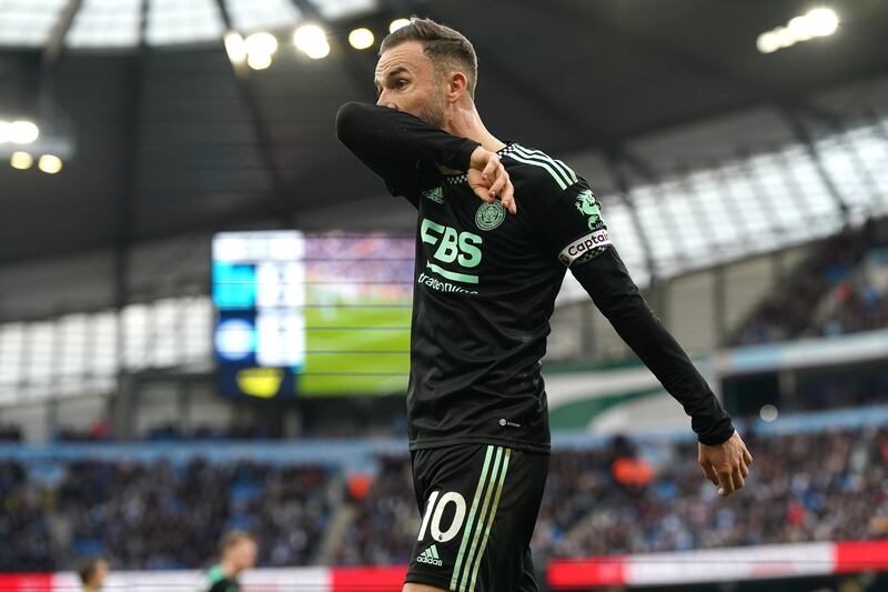 Leicester City's James Maddison looks dejected after losing to Manchester City. Photograph: Nick Potts/PA