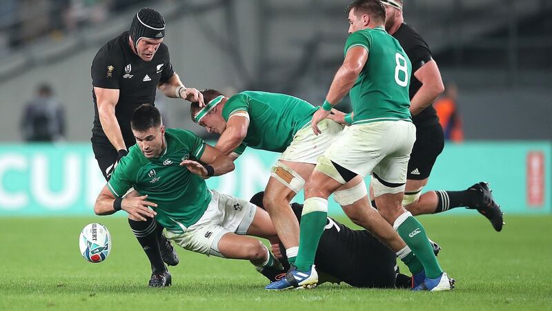 Conor Murray loses the ball during Ireland’s defeat to the All Blacks. Photograph: Cameron Spencer/Getty