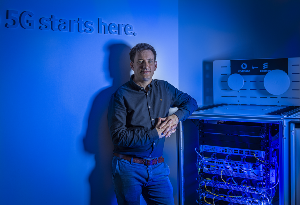 Chris Byrne, solutions specialist with Vodafone Business Ireland, in front of a mobile private network