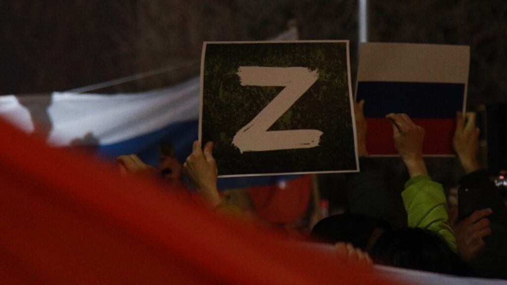 The letter ‘Z’ has been seen on Russian tanks taking part in the Ukraine invasion and is also reportedly worn by Vladimir Putin’s supporters. Photograph: Milos Miskov/Getty Images