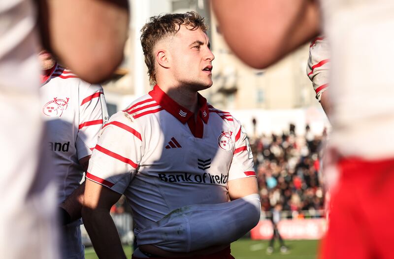 A shoulder injury add to the pain of defeat for Munster's Craig Casey. Photograph: Dan Sheridan/Inpho
