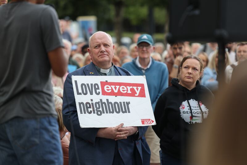 The crowd was addressed by a number of speakers, including politicians and community figures. Photograph: Dan Dennison