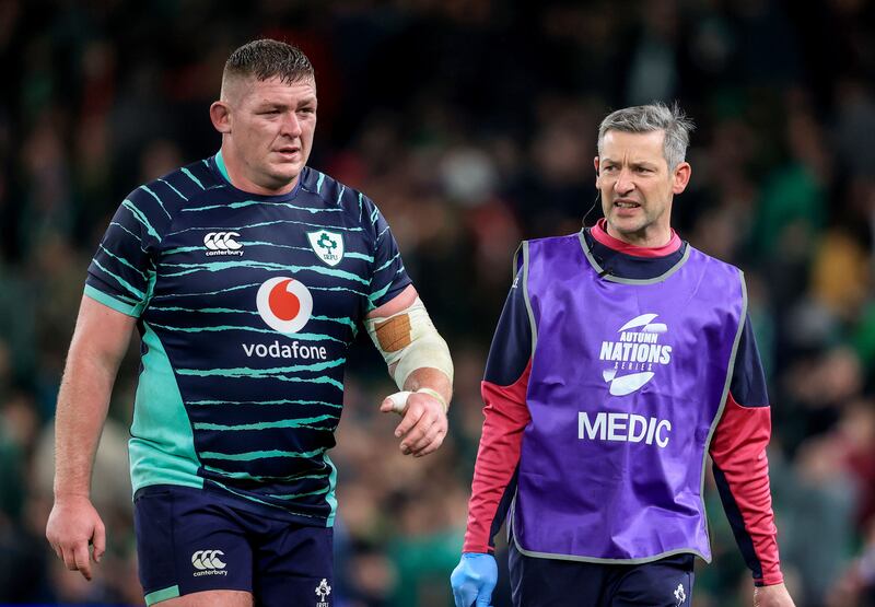 Ireland’s Tadhg Furlong was forced off at half time on Saturday. Photograph: Dan Sheridan/Inpho