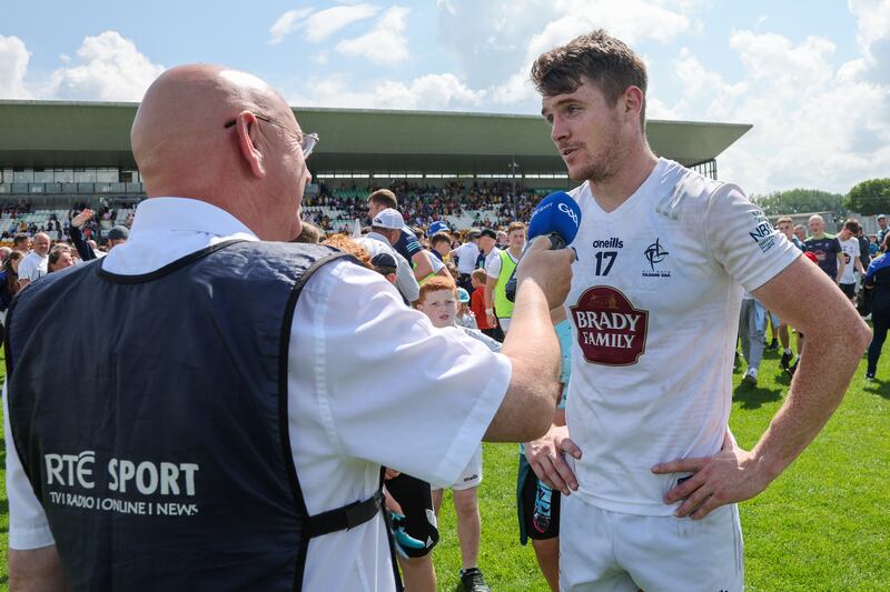  Kevin Feely being interviewed after the game against Roscommon. His last-gasp free sealed victory for Kildare. Photograph: Paul Dargan/Inpho 