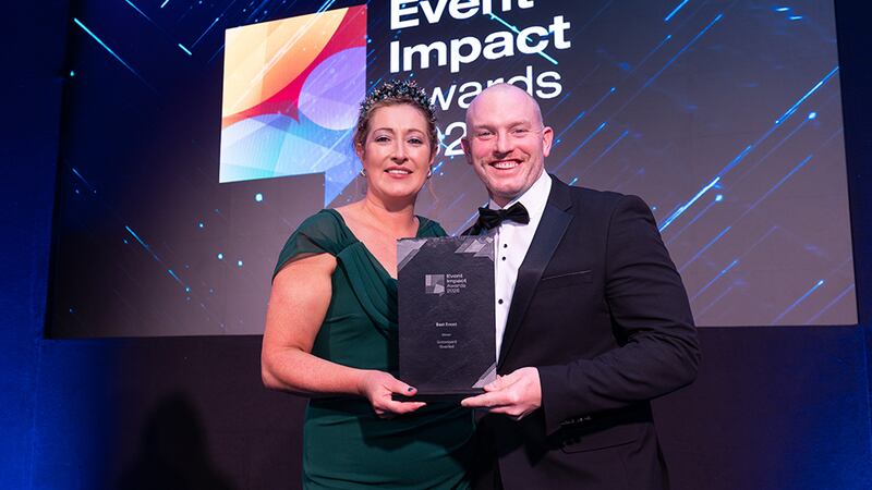 Gayle Tarmey, awards judge, presents the best event award to Keelan Lynch, Grooveyard
