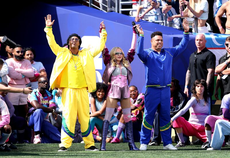 Ronaldinho, Madonna and Ronaldo during the World Cup final half-time show. Photograph: Carl Recine/Getty Images