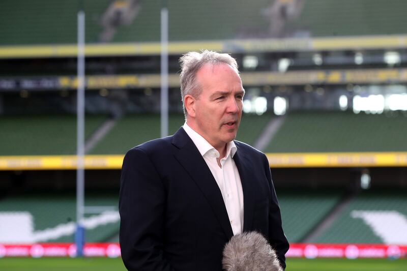 IRFU chief executive Kevin Potts speaks to the media at a briefing on the annual results, at Aviva Stadium, Dublin, on Friday. Phoograph: Bryan Keane/Inpho