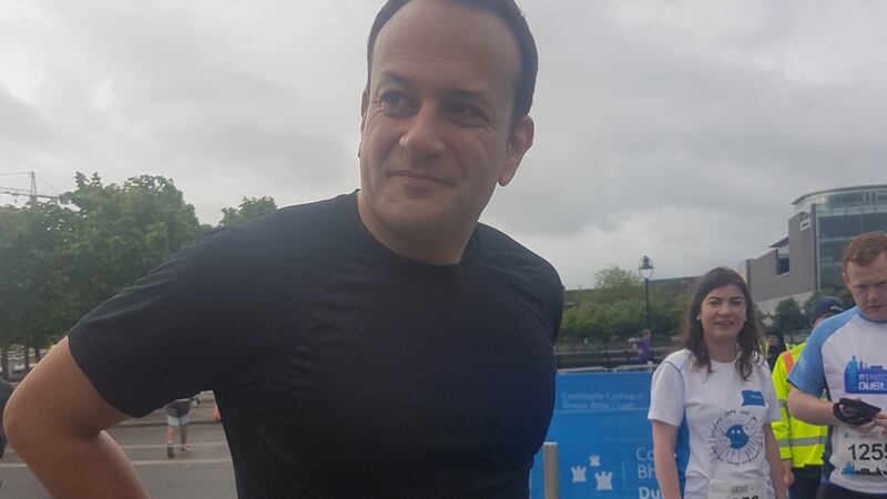 Minister for Social Protection Leo Varadkar at the ‘Streets of Dublin’ 5km race in the city centre on Sunday morning. Photograph: Mary Minihan/The Irish Times