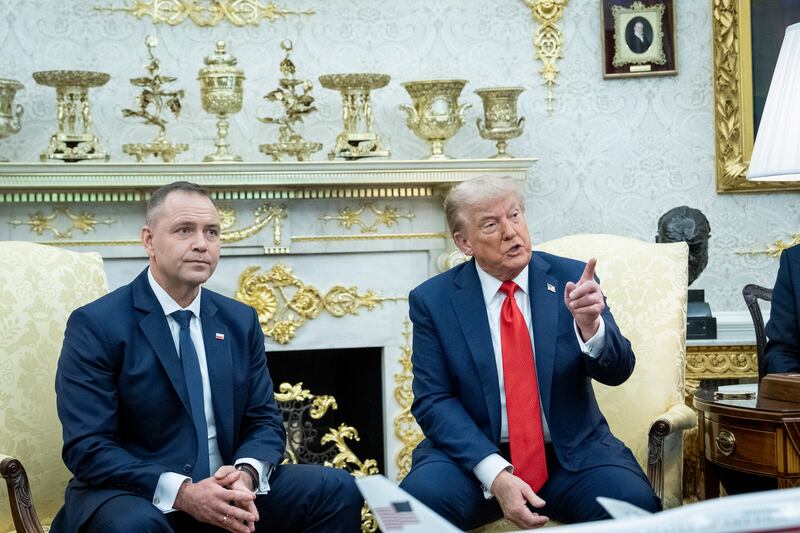 US president Donald Trump with Polish president Karol Nawrocki on September 3rd, 2025. Photograph: Haiyun Jiang/ The New York Times                      