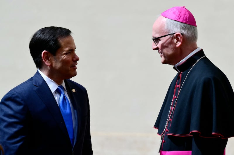 US secretary of state Marco Rubio arrives at San Damaso courtyard in the Vatican prior to a meeting with Pope Leo XIV today. Photograph by Stefano Rellandini/AFP via Getty Images