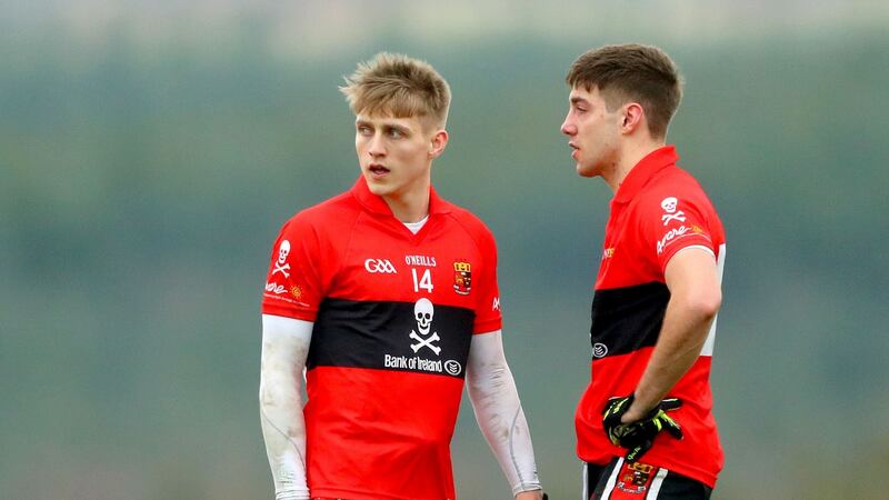 UCC’s Killian Spillane and Adrian Spillane in action for UCC  in the Sigerson Cup. Photograph: James Crombie/Inpho