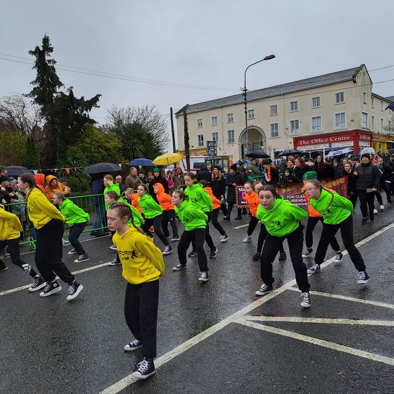 A stage academy takes part in the parade in Newbridge on St Patrick's Day. Photograph: Laura Coates