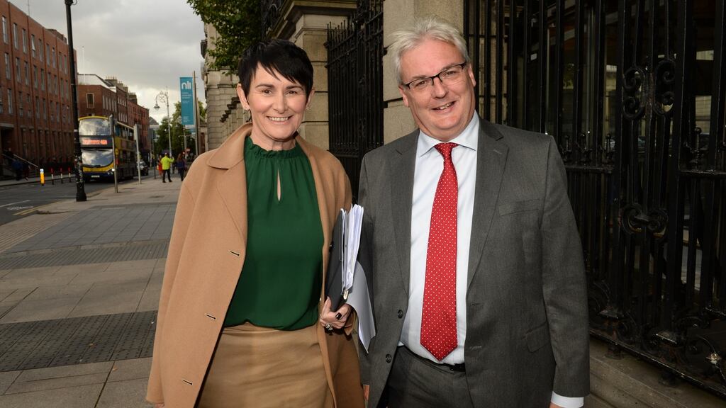 Eir CEO Carolan Lennon and Eir’s director of regulatory and public policy Gary Healy, before going in front of an Oireachtas committee. Photograph: Dara Mac Dónaill/The Irish Times