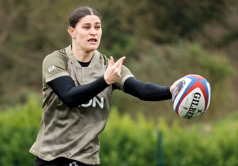 Vicky Elmes Kinlan for Ireland during warm up at the IRFU High Performance Centre in Dublin. Photograph: INPHO/Gavin Cullen