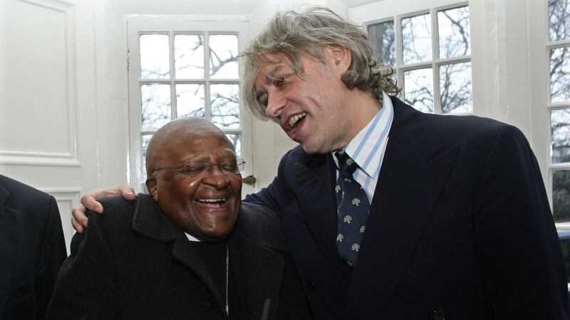 Bishop Desmond Tutu enjoys a jocular moment with Bob Geldof during an NUI Galway event in 2009. File photograph: Joe O’Shaughnessy/The Irish Times
