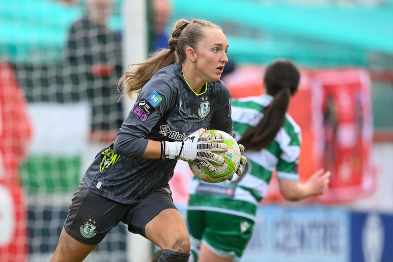Katie Keane in action for Shamrock Rovers earlier this year before her move to WSL side Leicester City. Photograph: Stephen McCarthy/Sportsfile