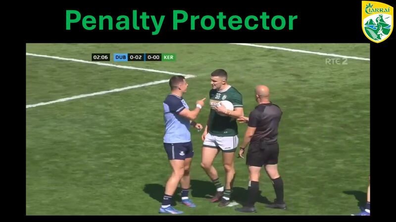 Brian Howard talking with Sean O’Shea before penalty - David Clifford would eventually take the kick.
