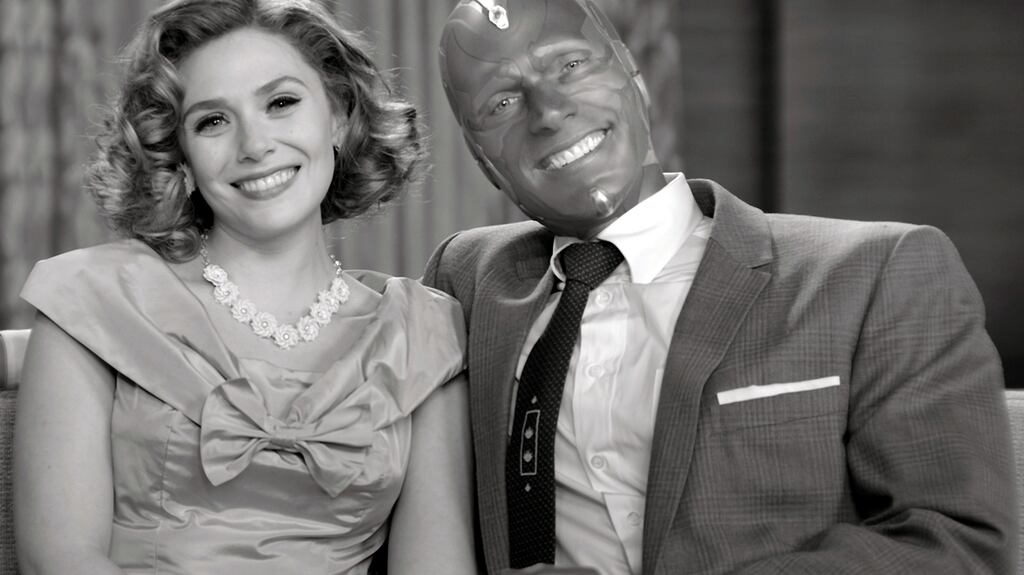 Elizabeth Olsen as Wanda Maximoff and Paul Bettany as VIsion in Marvel Studios’ Wandavision exclusively on Disney+. Photograph: Marvel Studios 2020