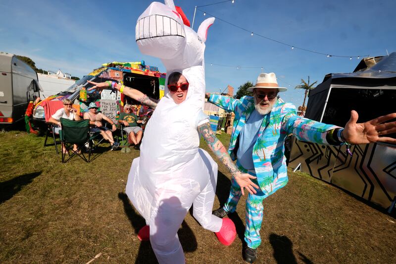 Jenny O’Mahony aka Pink Lady, from Leap, Cork, with John Dooley from Portlaoise  at the Trailer Park on the third day of Electric Picnic at Stradbally. Photograph: Alan Betson
