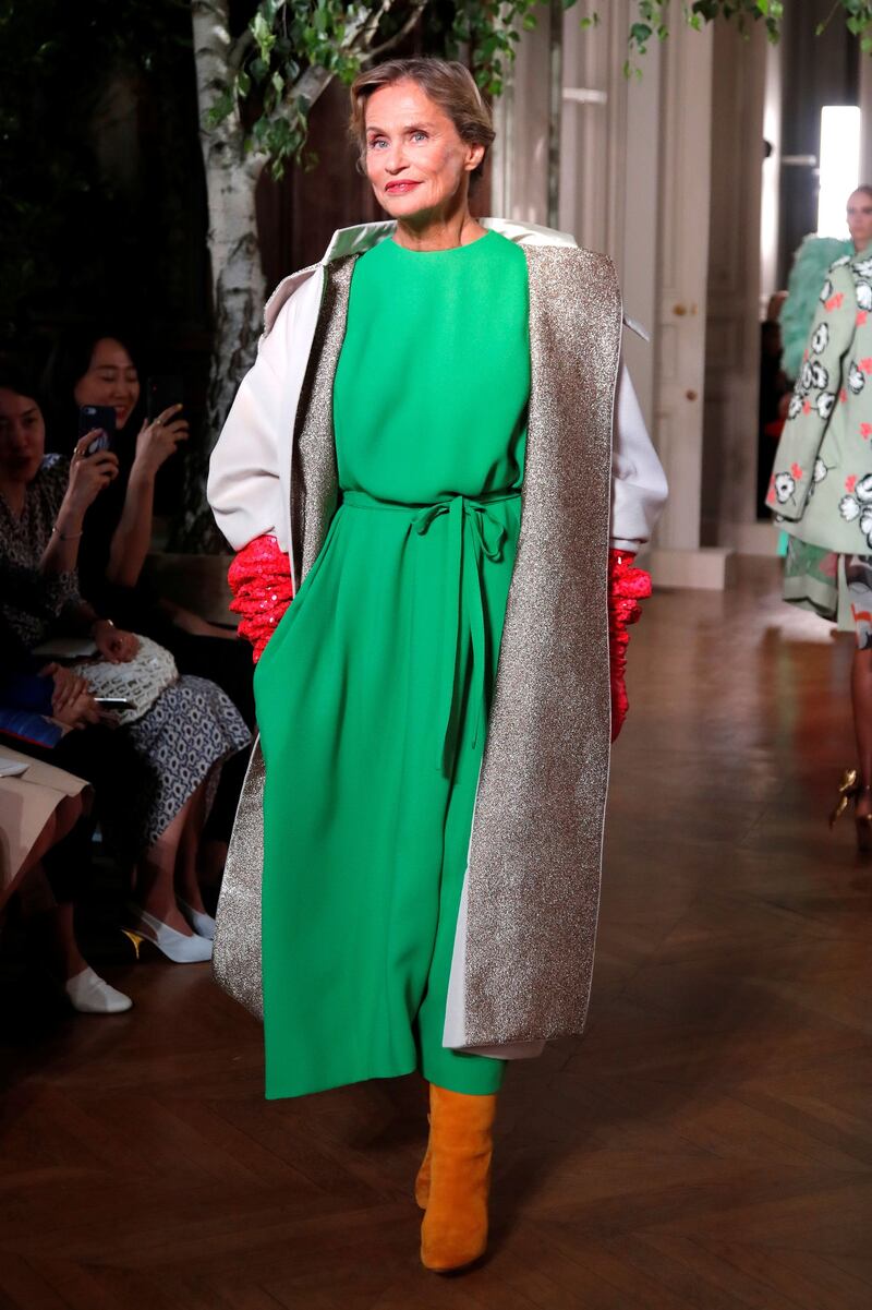 Paris Fashion Week: Lauren Hutton in Valentino. Photograph: Charles Platiau/Reuters