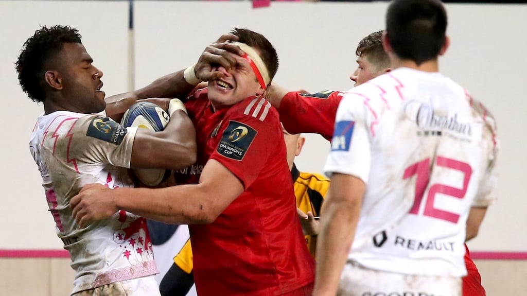 Stade Francais’ Josaia Raisuqe received a red card for contact with the eye area of Munster’s CJ Stander during the Champions Cup game at Stade Jean Bouin. Photograph: Dan Sheridan/Inpho