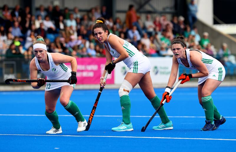 Naomi Carroll, Hannah McLoughlin and Rosin Upton. Photograph: Bryan Keane/Inpho 
