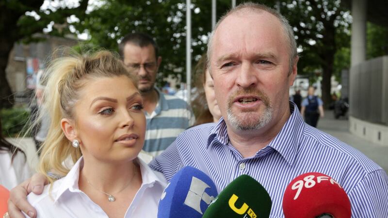 Rose Kenny’s brother Paul (right), and daughter Jamie (left) speak to reporters outside the Central Criminal Court in Dublin today. Denis Leahy has been sentenced to 14 years for Rose Kenny’s attempted murder in Dublin 8 in September 2014. Photograph: Collins