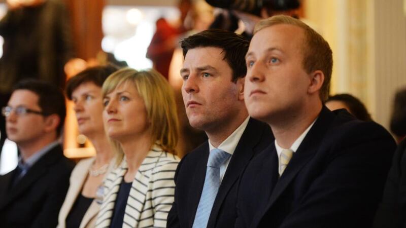 Election candidate Garrett O’Dowd (right) – alonside John Clendennen, Sharon Tolan and Stephanie Regan –  at the launch of the Fine Gael partys local election campaign in Dublin. Photograph: Alan Betson