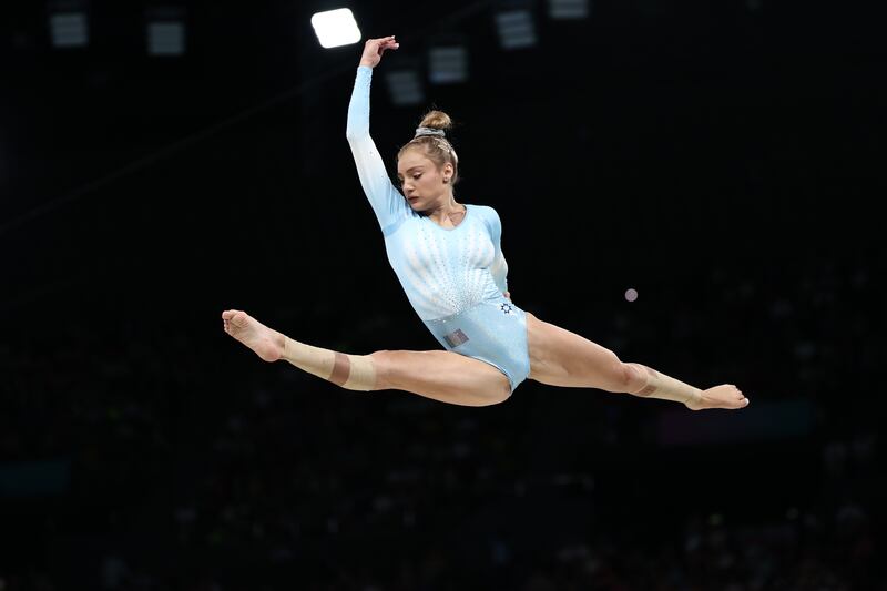 Sabrina Maneca-Voinea competes during the beam final at the Olympic Games. Photograph: Naomi Baker/Getty Images