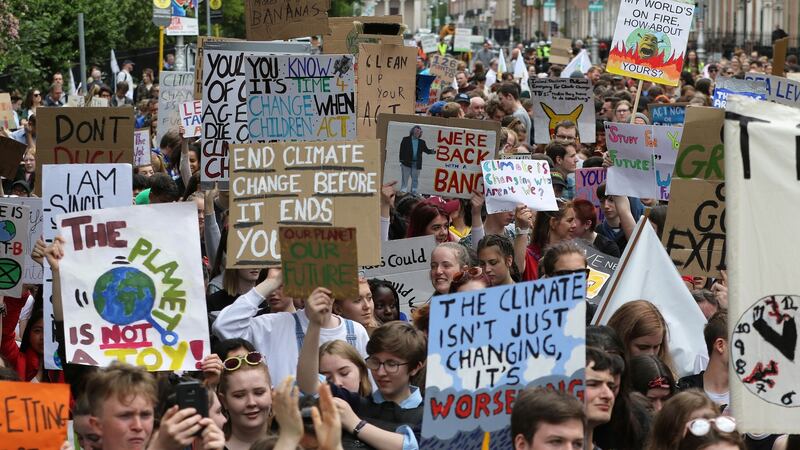 Image from the climate protest on Friday, at Merrion Square, Dublin. Photograph: Nick Bradshaw/The Irish Times