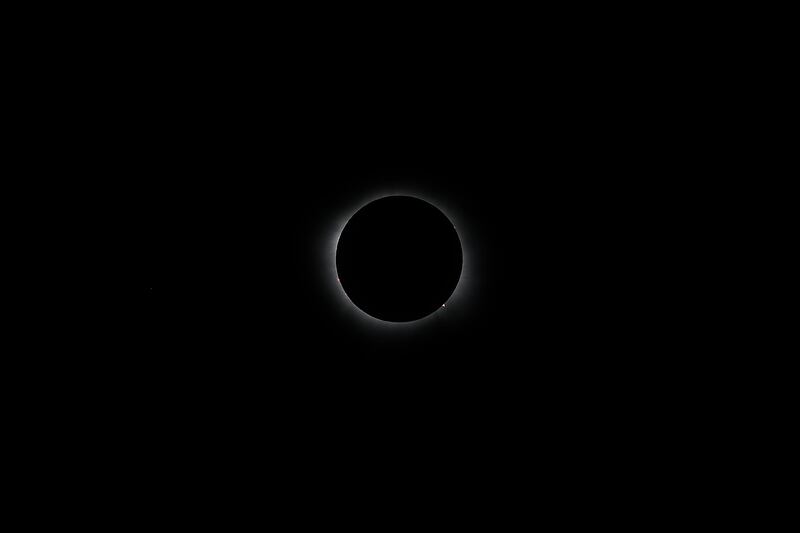 The moon crosses in front of the sun during the Great North American Eclipse in Torreon, Mexico. Photograph: Getty Images