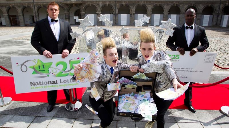 Jedward celebrates 25 years of the National Lottery. Photograph:  Andres Poveda