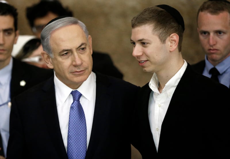 Israeli prime minister Binyamin Netanyahu and his son Yair visit the Wailing Wall in Jerusalem in March 2015. Photograph: Thomas Coex/AFP via Getty Images