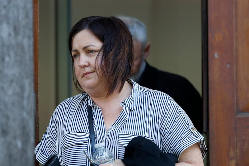 Mary Coyne, a lifelong friend of Lisa Flaherty’s and a friend of Joe Grogan’s, leaving court. Photograph: Nick Bradshaw/The Irish Times