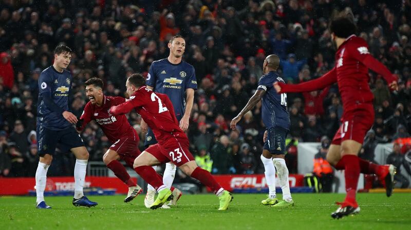 Xherdan Shaqiri celebrates after scoring against United in December.