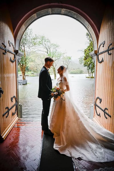 Elisabeth Villa and Anthony McSweeney married at the church in Gougane Barra last Thursday during Storm Amy. Photograph: John Sexton photography, care of Neil Prendeville show on Red FM
