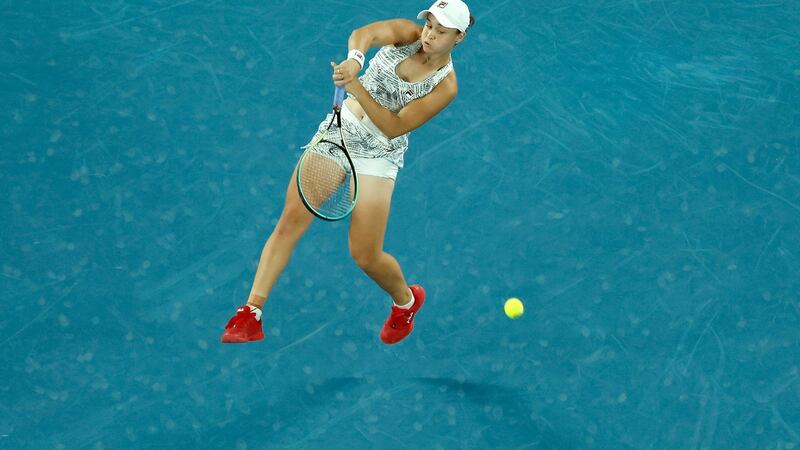 Ash Barty  plays a shot during her Australian Open women’s singles final against America’s Danielle Collins of United States. Photograph: Mark Metcalfe/Getty Images