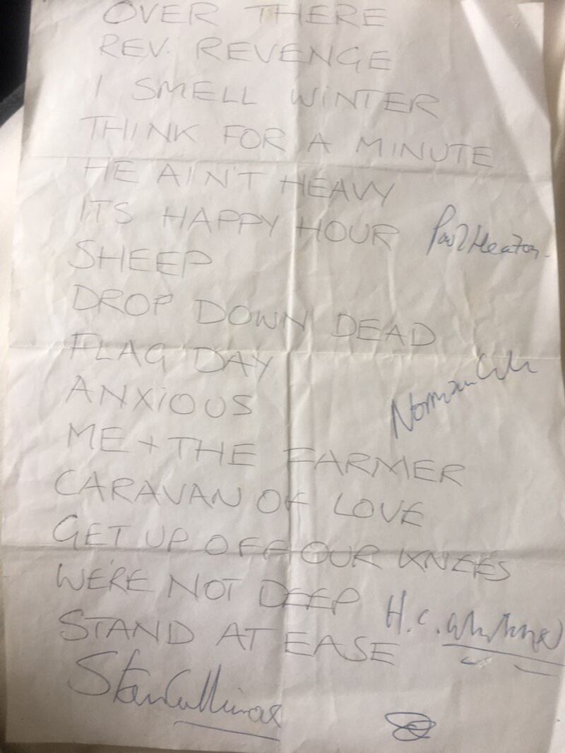 The Housemartins setlist from February 21st, 1986, stolen by me and signed by the band