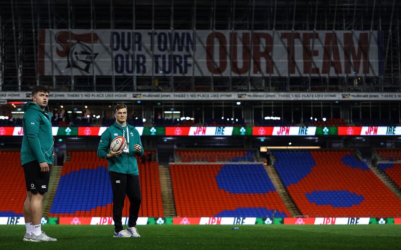 Ireland's Billy Bohan and Josh van der Flier ahead of the match. Photograph: Ben Brady/Inpho