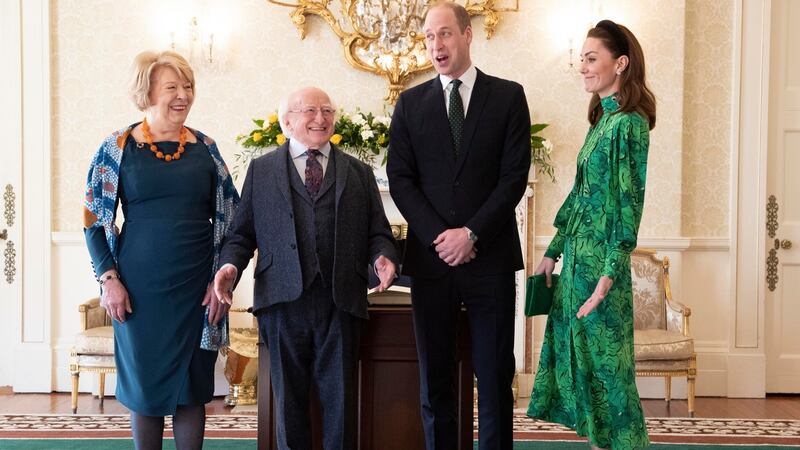 President Michael D Higgins, and his wife Sabina welcome Prince William and Kate, the Duke and Duchess of Cambridge to Aras an Uachtarain on Tuesday. Photograph:  Colin Keegan/ Collins Dublin