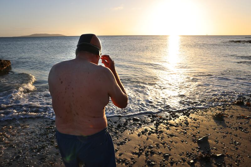 Kevin Treacy prepares to take the plunge. Photograph: Dara Mac Dónaill











