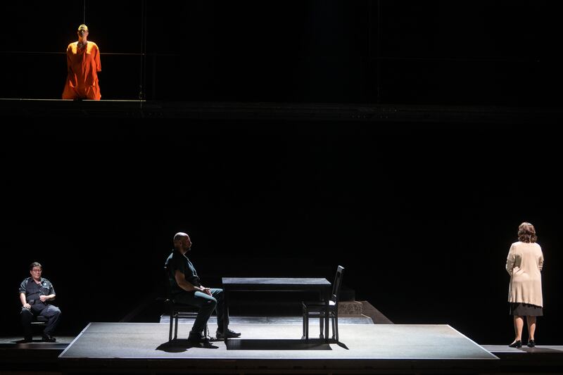 American Mother: Dong-Won Seo, Roman Payer, Timothy Connor and Katharine Goeldner in the opera by Charlotte Bray and Colum McCann. Photograph: Volker Beushausen/Theater Hagen