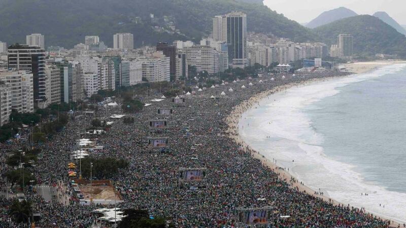 Pope Francis celebrates mass at Copacabana Beach in Rio de Janeiro,   Brazil, yesterday. Local media said up to three million pilgrims attended the climax of this year’s World Youth Day, with Mass-goers filling almost 2km of sand and spilling onto adjoining streets. Photograph:  Reuters/Stefano Rellandini