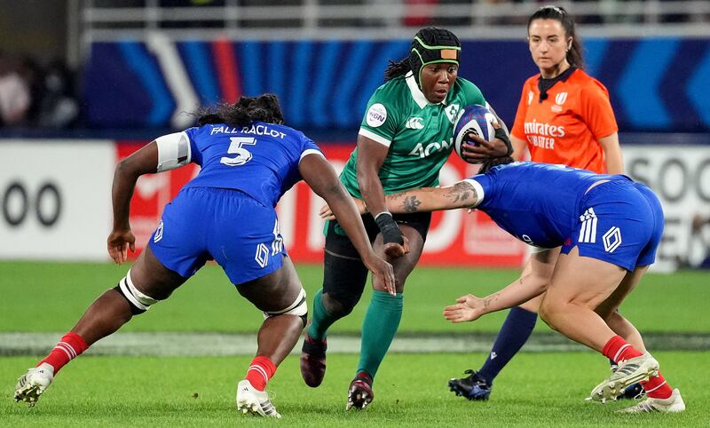 A difficult day for the Irish women’s rugby team on Saturday against France. Photograph: Inpho